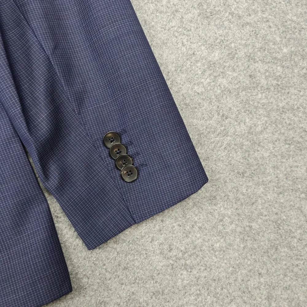 Hugo Boss Blazer Mens 42L Blue Check Super 120 Wool 2 Button Suit Jacket